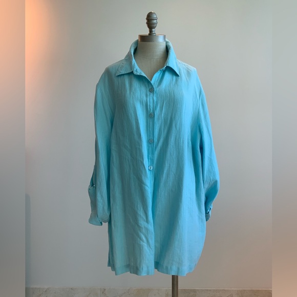 JM Collection Tops - JM Collection Light Blue Button Down Shirt